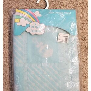 Vintage Bright Future 100% Acrylic Shawl Blue Baby‎ Boy Blanket 36x50 Rattle NIP